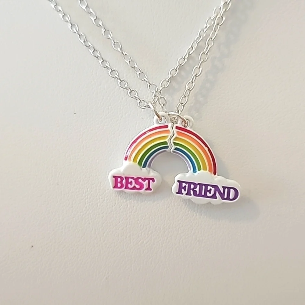 Best Friend Rainbow Geometric Design Pendant Necklace Set
